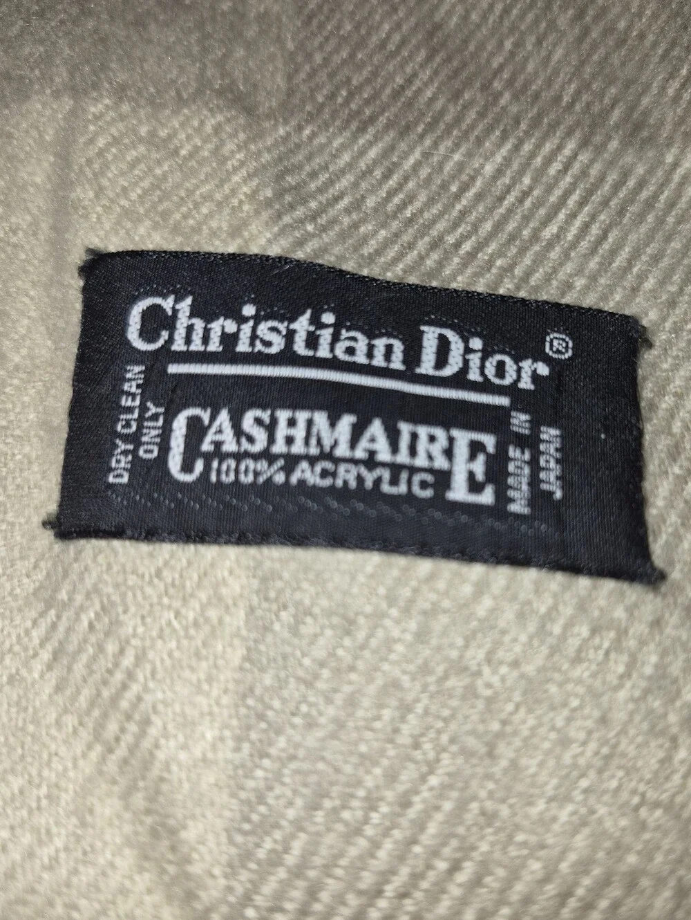 Christian Dior Cashmaire Plaid Cream Brown Fringe Acrylic Scarf